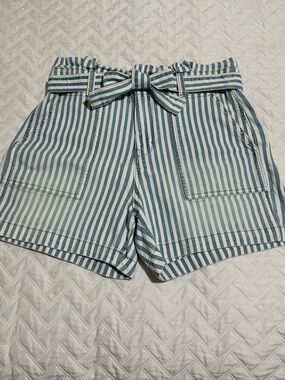 A.N.A. | Like New! Blue & White Striped Belted Paperbag‎ High Waist Shorts Sz 6